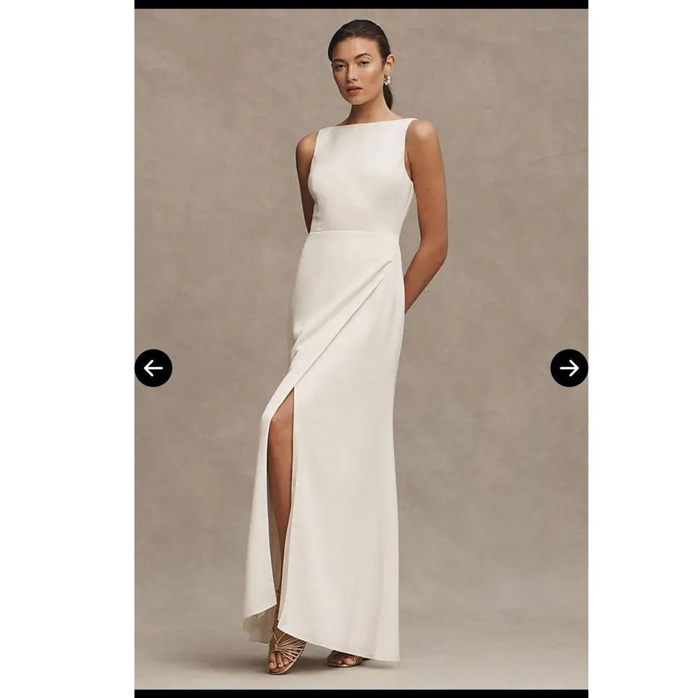 BHLDN Alice Ivory Sleeveless Maxi Dress Boat‎ Neck High Slit Formal Evening Gown